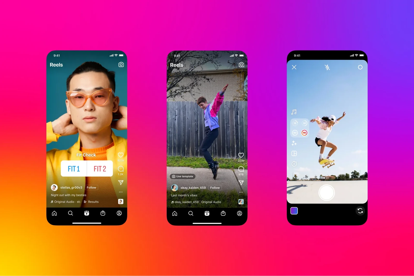 Instagram Reels open on three phones, ready for sound effects